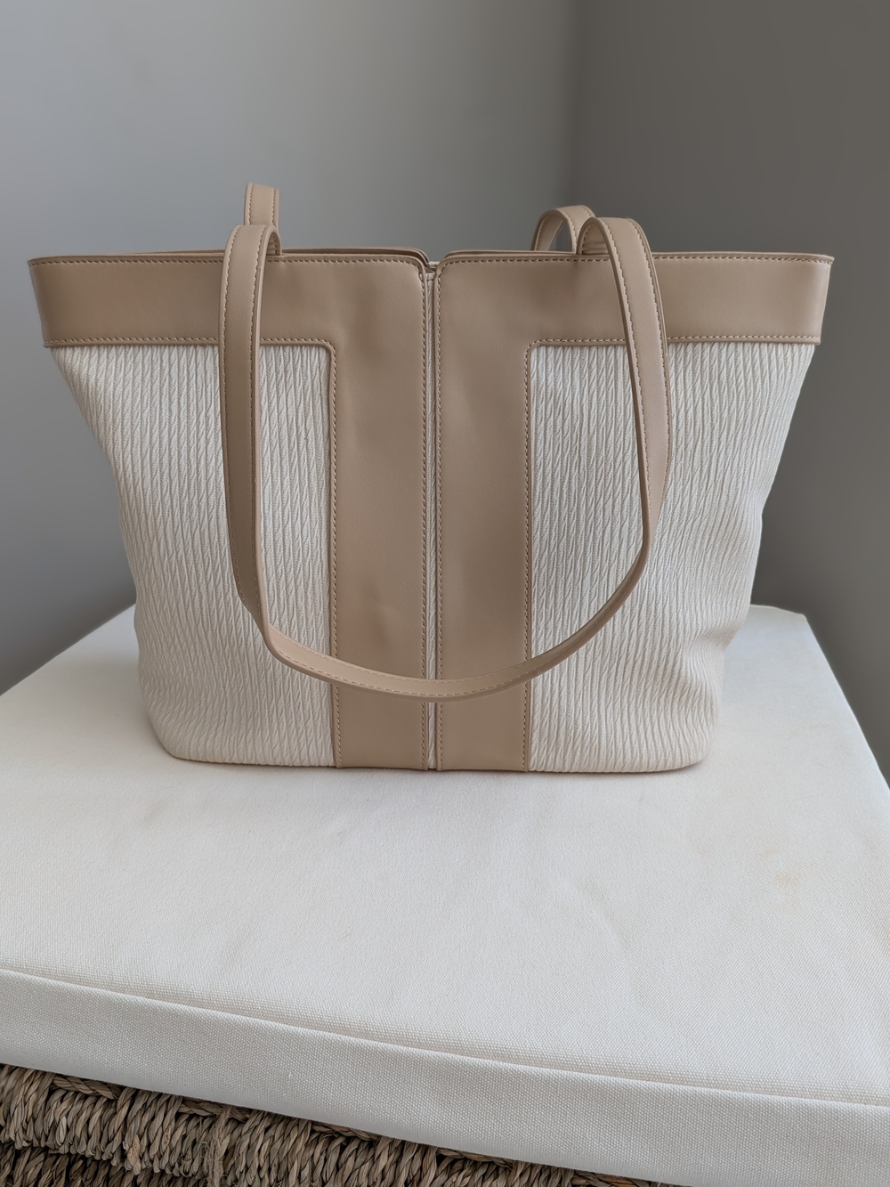 Neutral Cream & Tan Shoulder Tote Bag - Sleek Everyday Carry